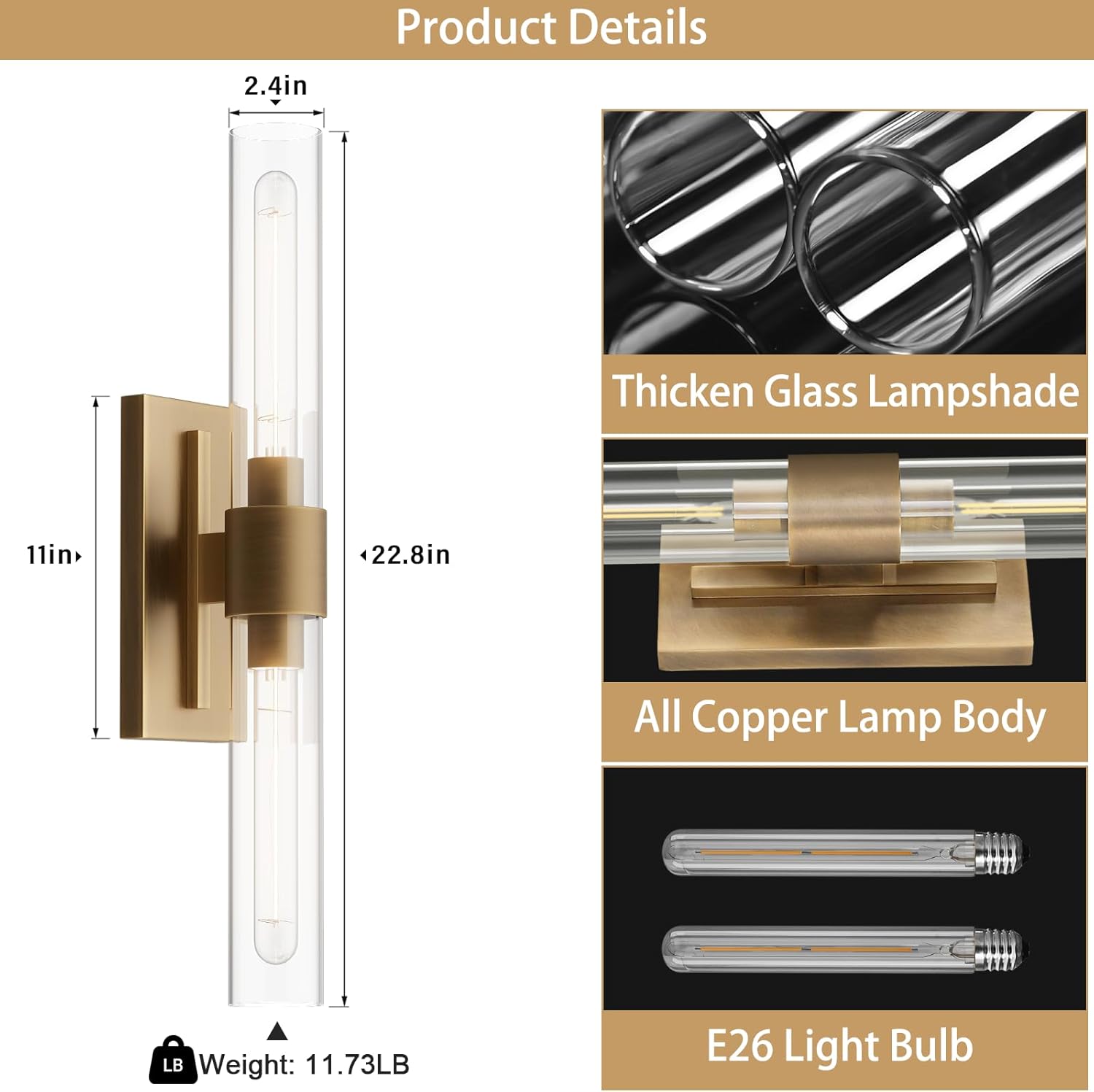 Hemali 2 lights Black Wall Sconce bathroom vanity mirror wall lighting 22.8in wall lamp