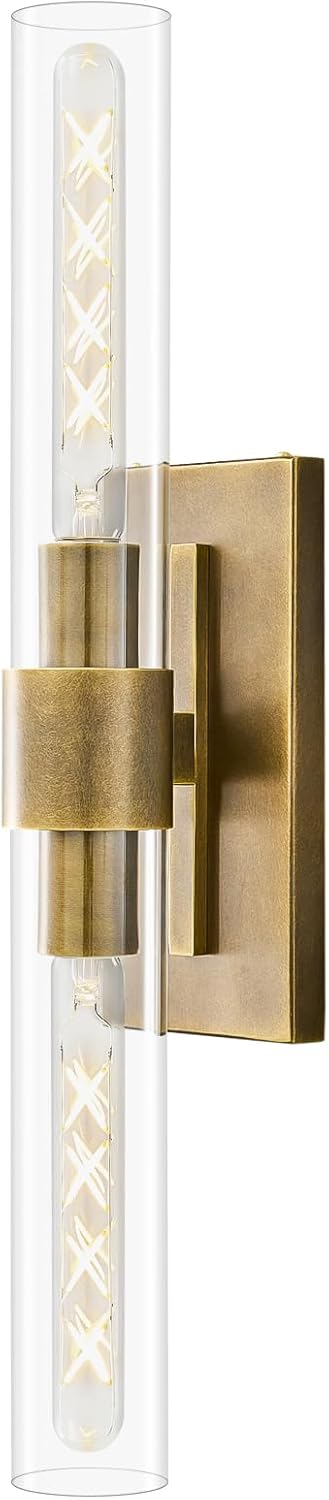 Hemali Dual Lights Rustic Antique Brass Wall Sconce Bathroom Vanity Wall Lighting Living Room Bedroom Hallway Kitchen Bathroom Mirror Wall Lamp