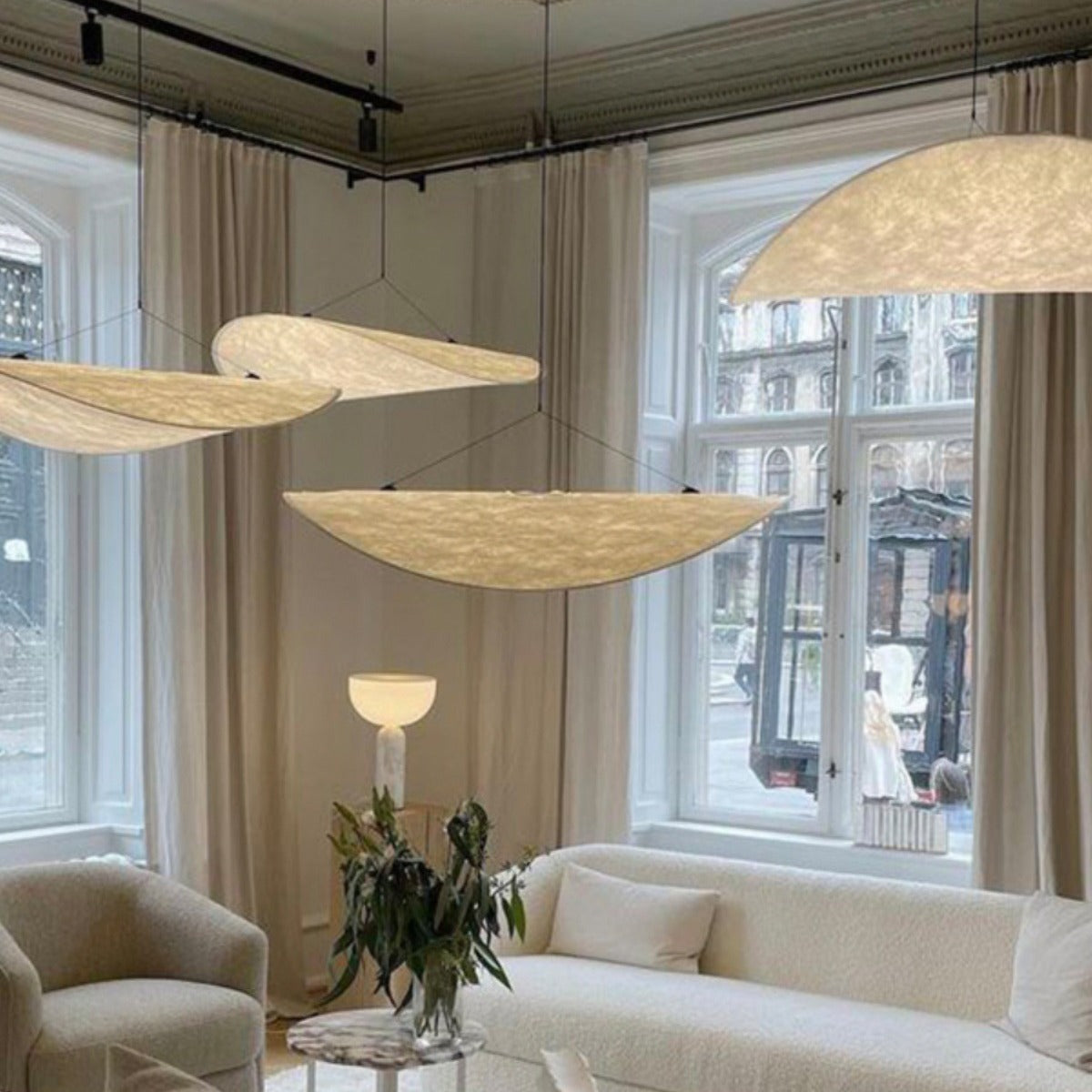 Hemali Tense Pendant Lamp 15.7in Dia.400MM White Fabric Round Circular Pendant Light Silk Round Chandelier suspension lamp