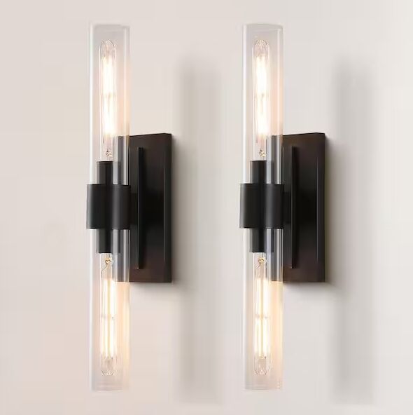 Hemali 2 lights Black Wall Sconce bathroom vanity mirror wall lighting 22.8in wall lamp