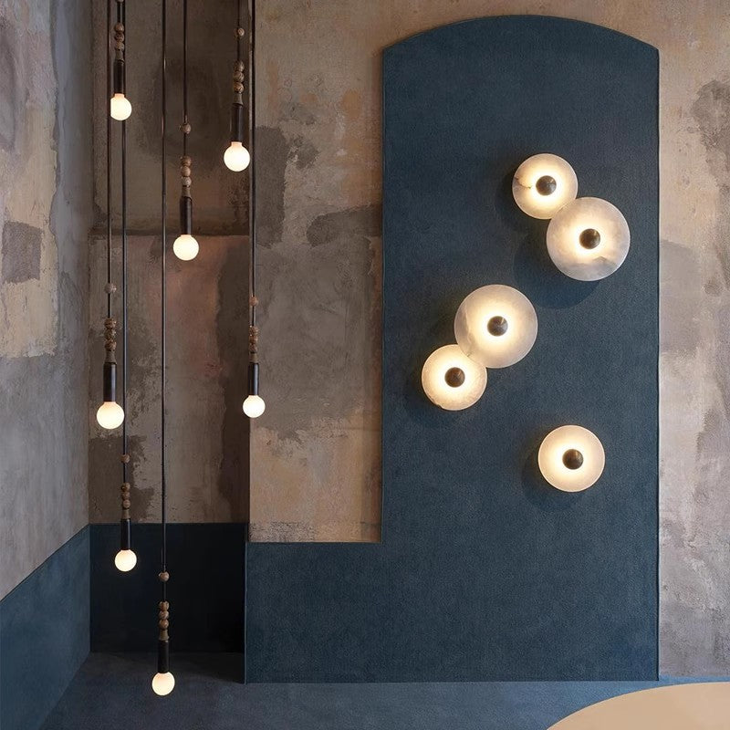 Hemali Wall Sconce Alabaster Stone Round Wall Lighting bedroom Circular Wall Lights